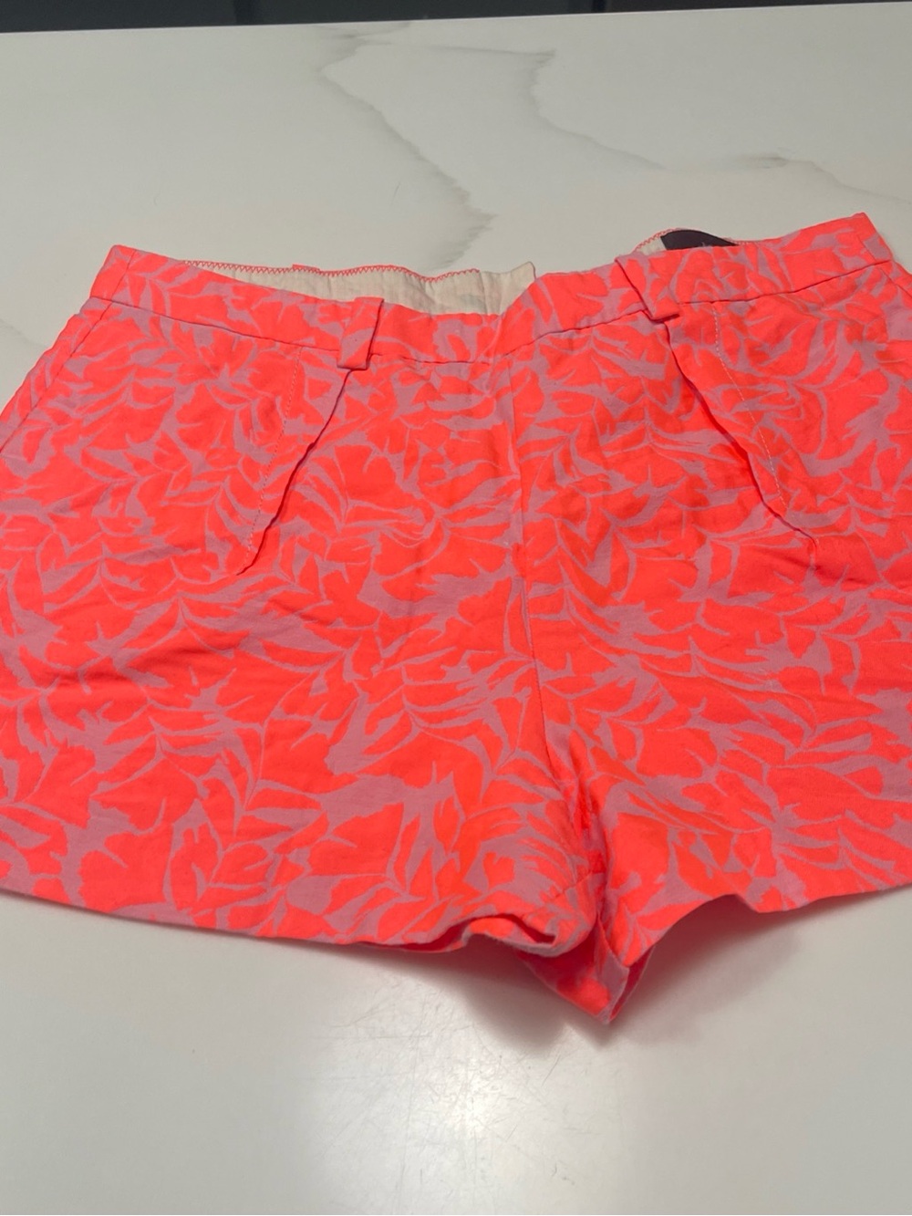 J. Crew High-Waist Coral Pink Leaf-Print Shorts
